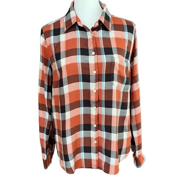 LOFT lightweight plaid button front shirt size S. - Picture 2 of 7